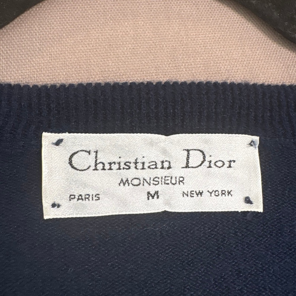 Vintage Christian Dior Monsieur Logo-Embroidered V-Neck Sweater Navy Size Medium - Picture 5 of 8